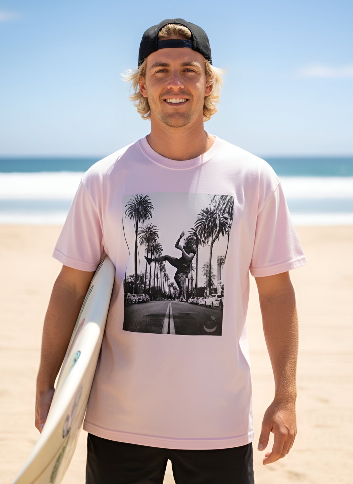 Lavender Kicksquad tee with Palm tree photo