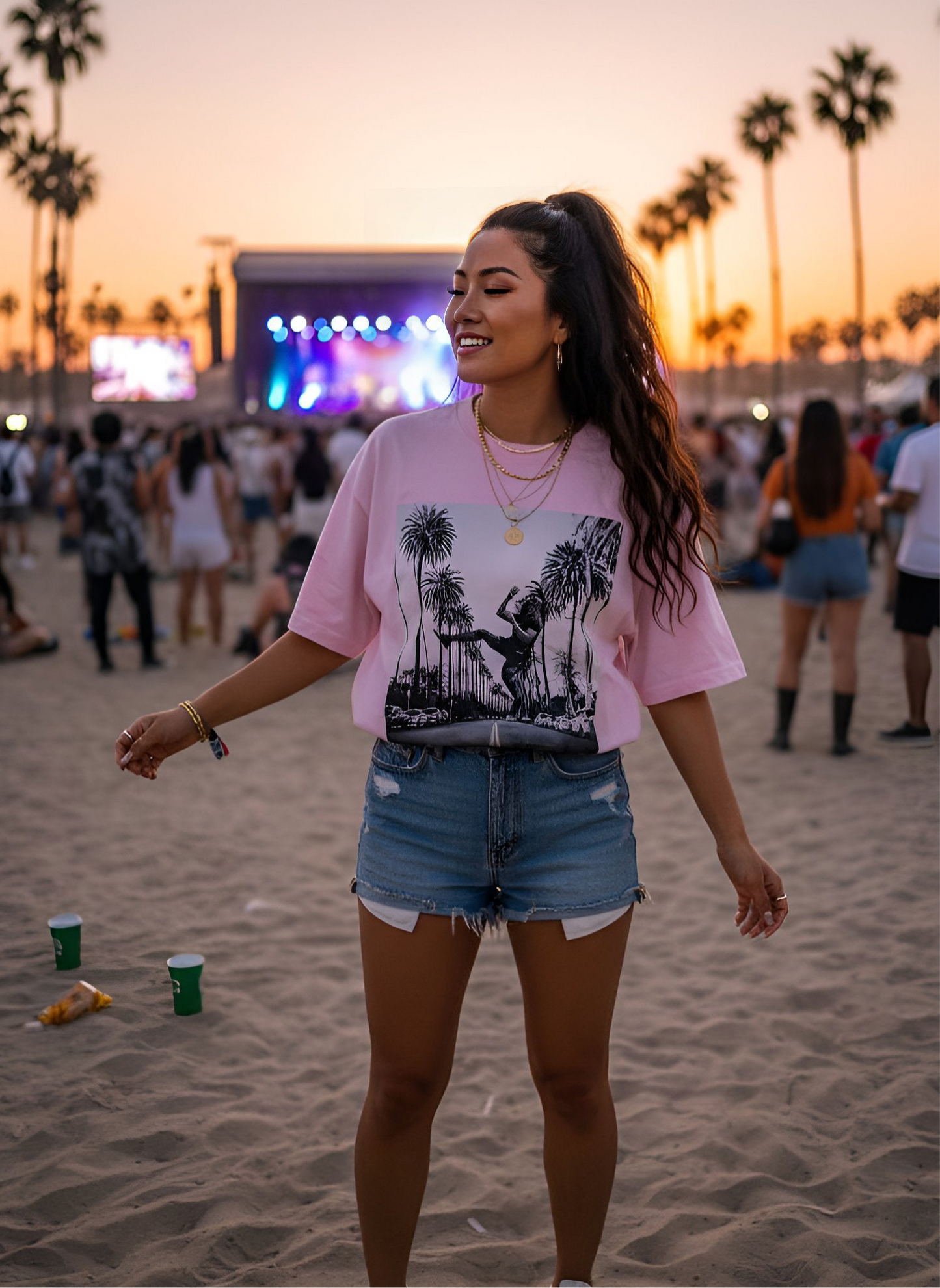 Lavender Kicksquad tee with Palm tree photo
