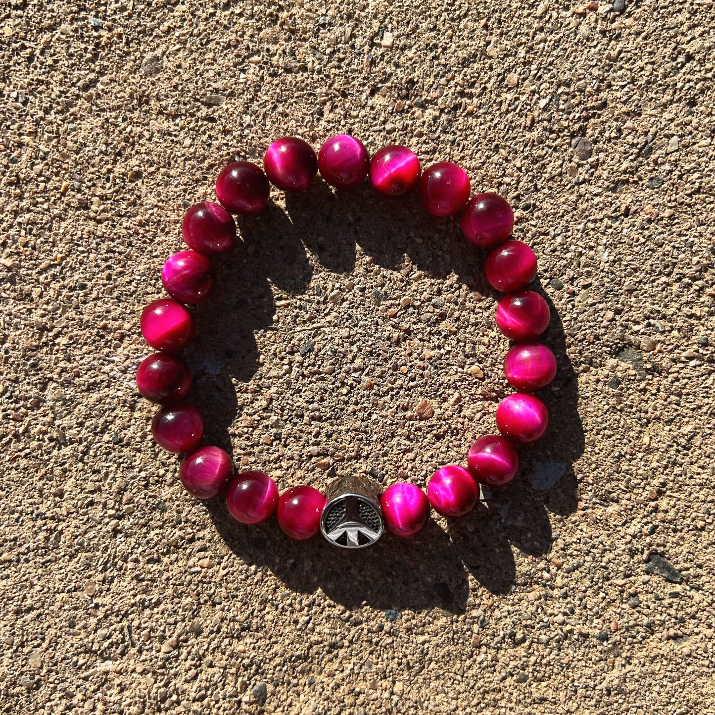 “Breast Cancer theme” Pink Tiger Eye Bracelet 6 1/2 Inches